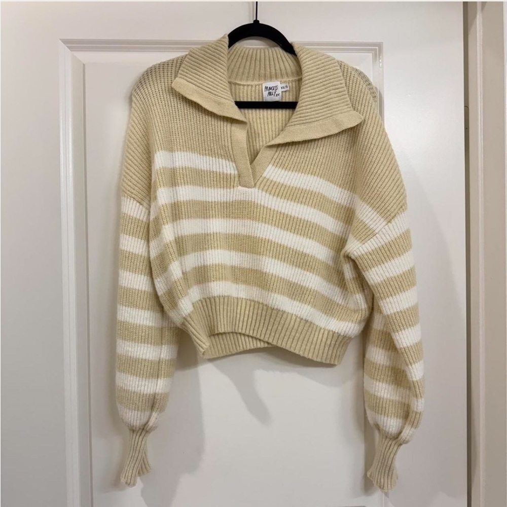 Princess Polly Beige & White Striped Sweater